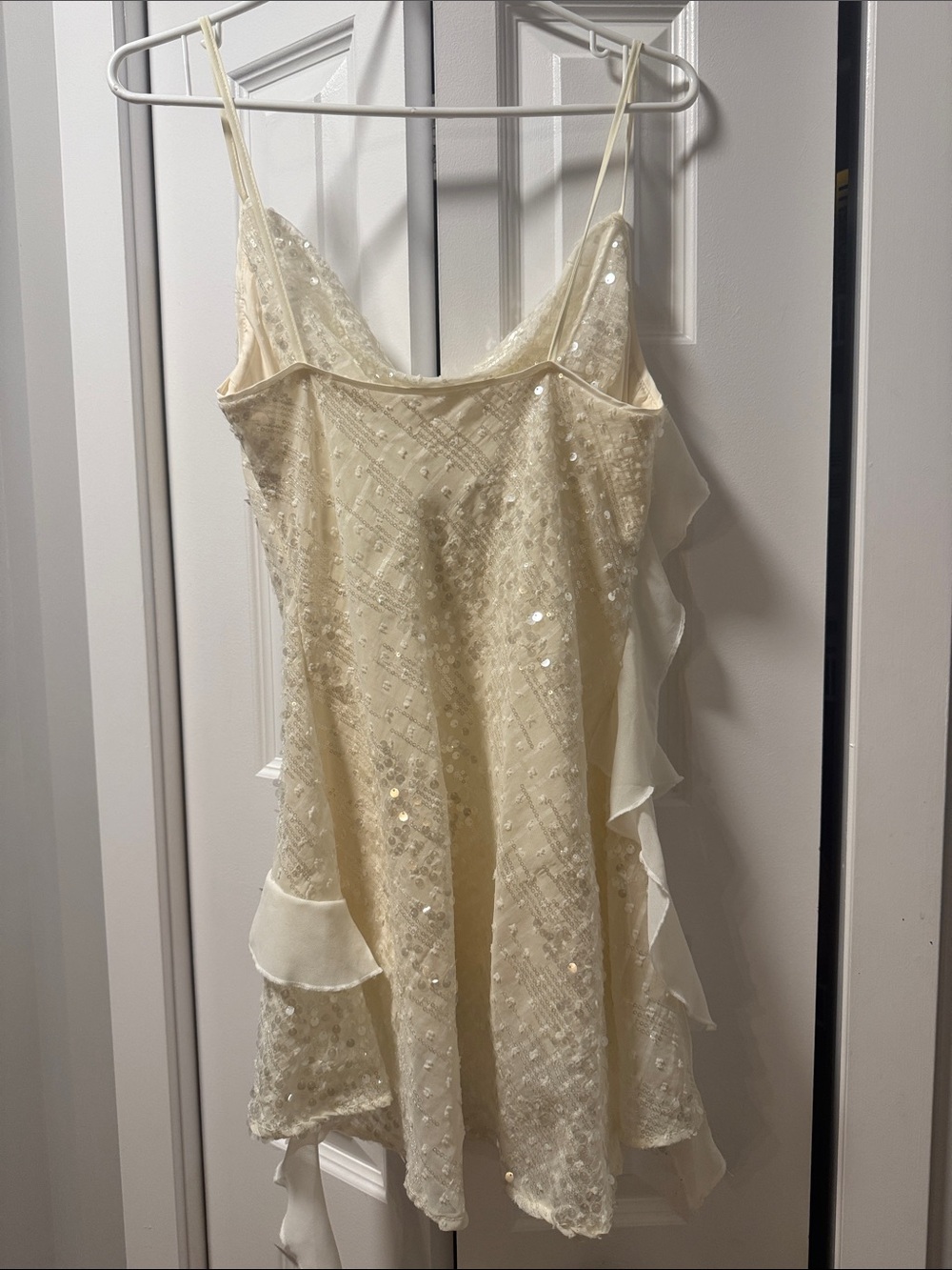 Ivory Sequin Ruffle Slip Dress - Picture 4 of 5